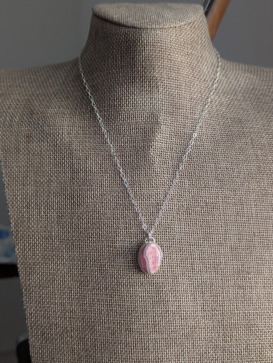 Rhodocrosite Oval Silver Necklace