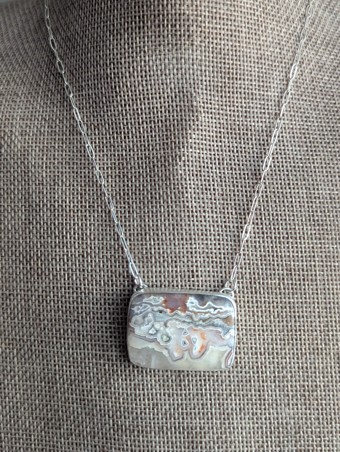 Crazy Lace Agate Mixed Brass and Silver Cut-out Back Necklace
