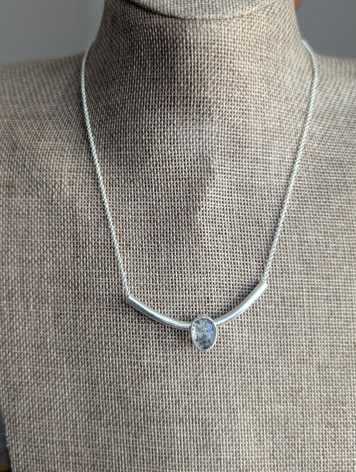 Dot Rutile Quartz Silver Bar Necklace