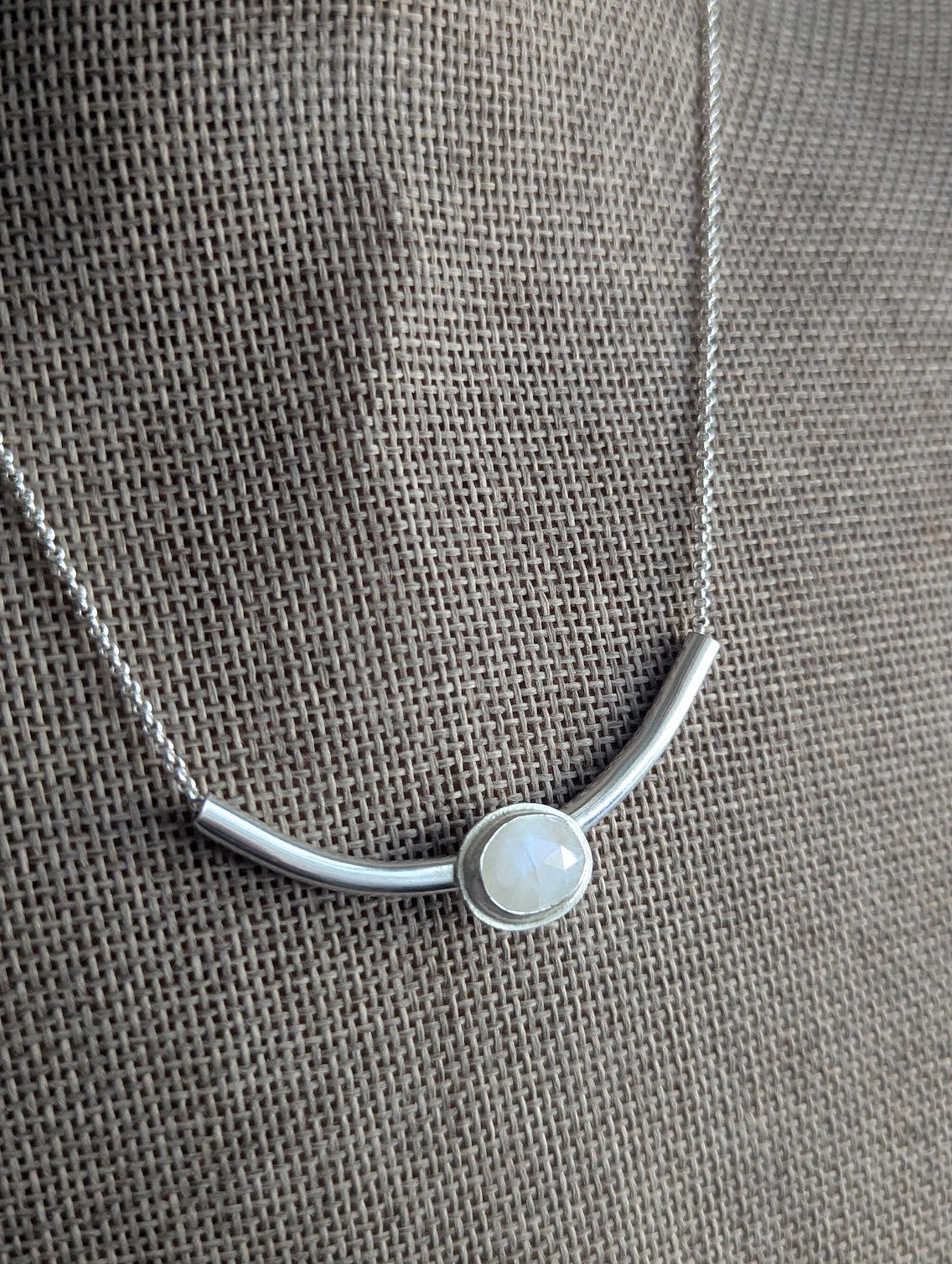 Faceted Moonstone Silver Bar Necklace