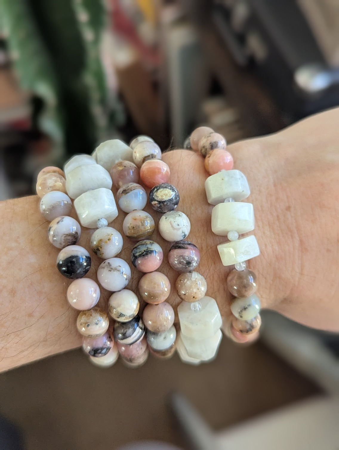 Limited Edition! Pink Opal and Moonstone Stretch Bracelet (Various Sizes Available)