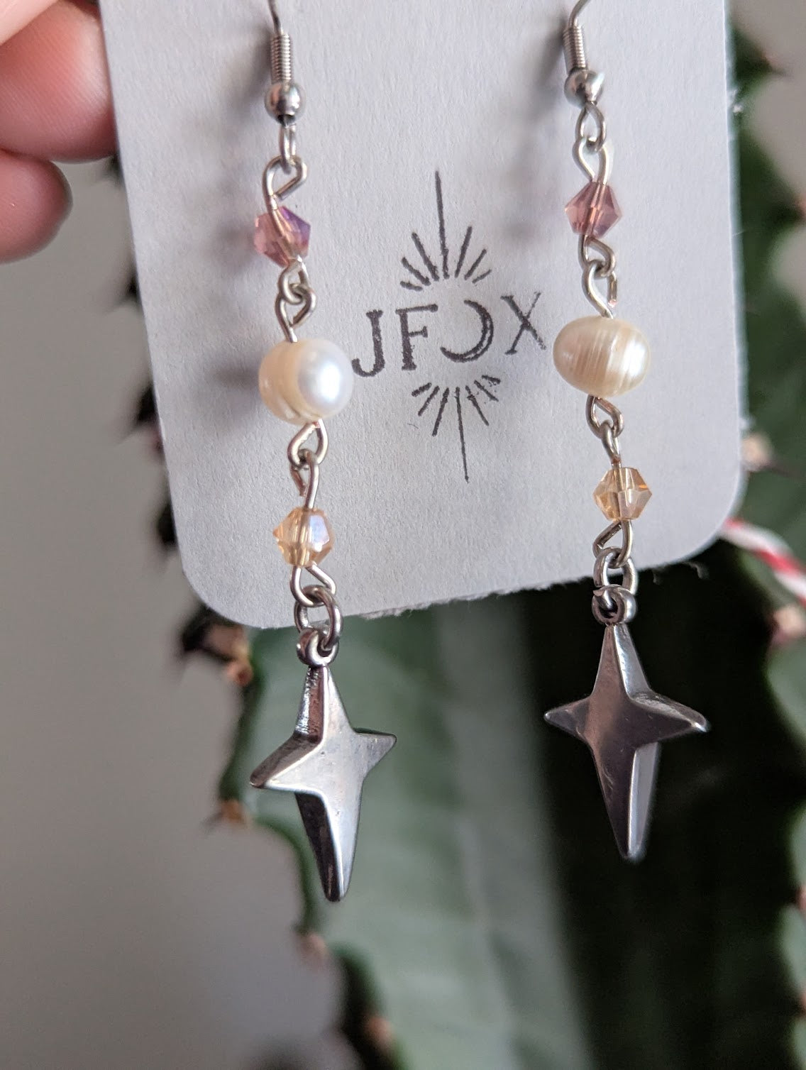 Crystal Shooting Star Pearl Silver Earrings
