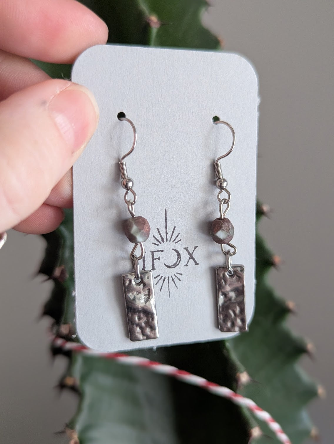 Hammered Silver Purple Drop Earrings