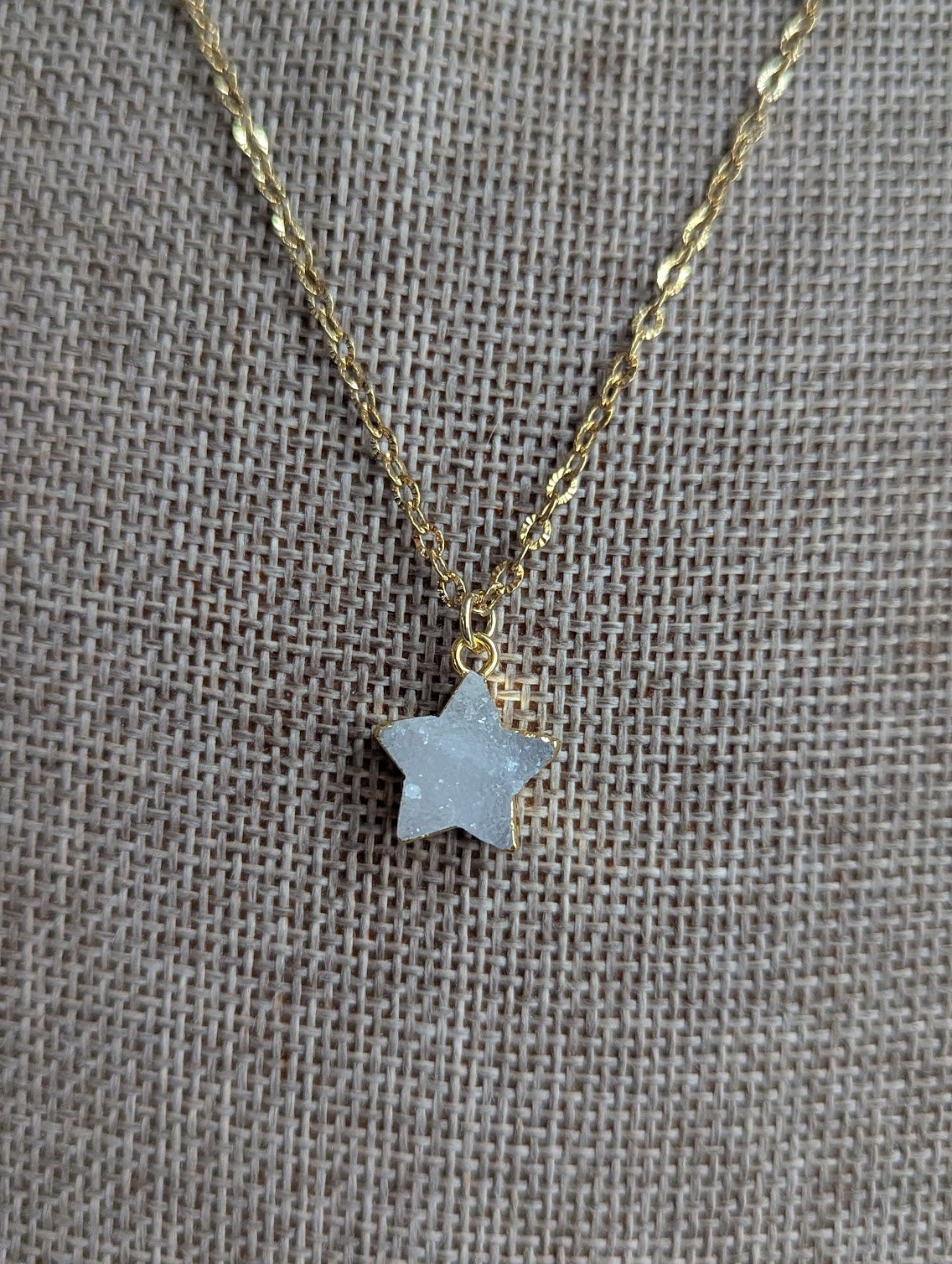 White Druzy Star Gold Necklace