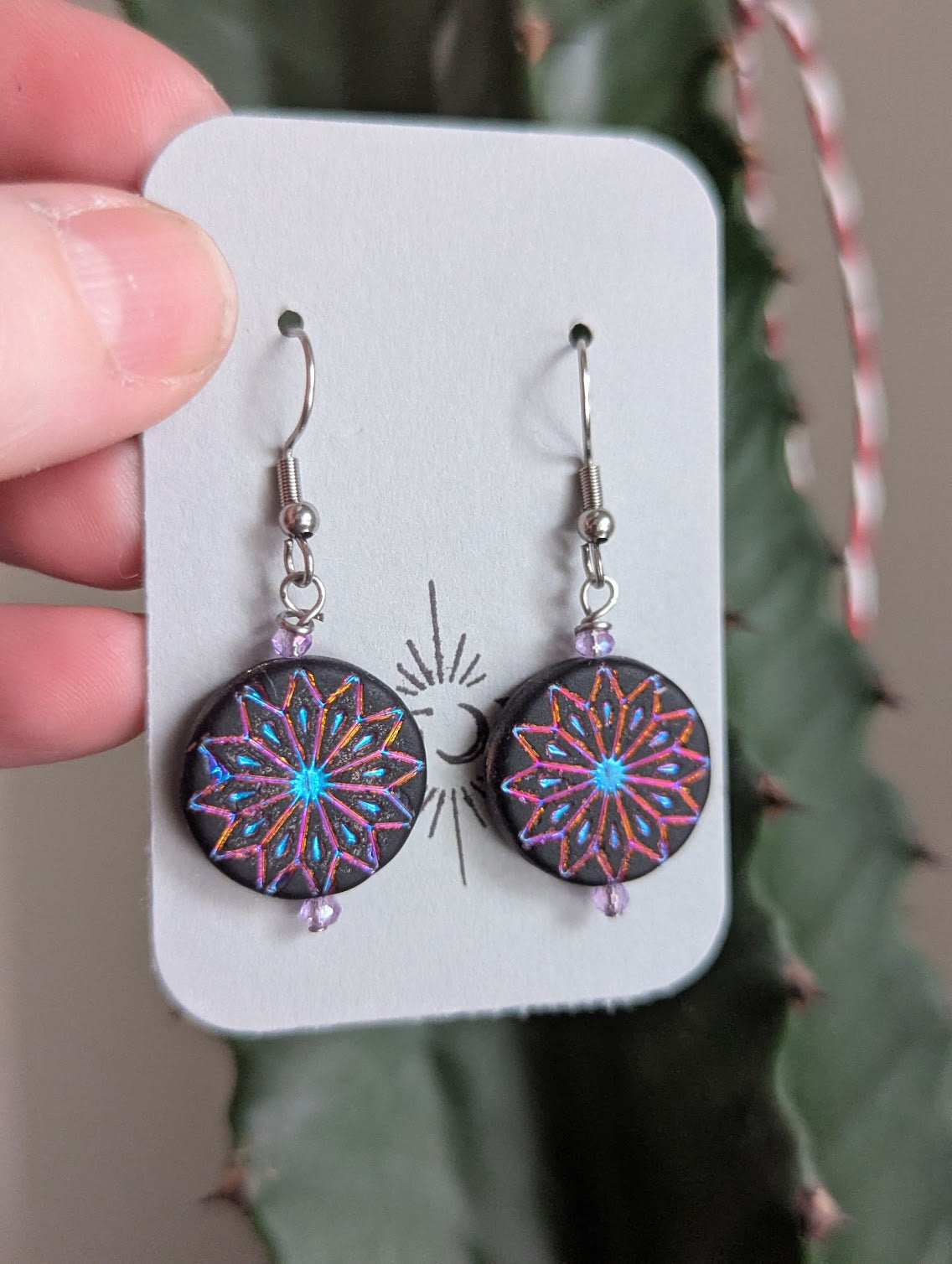 Etched Rainbow Flower Silver Earrings