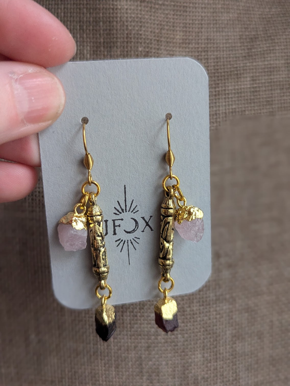 Mixed Raw Gemstone Duo Gold Earrings (Various Colors Available)