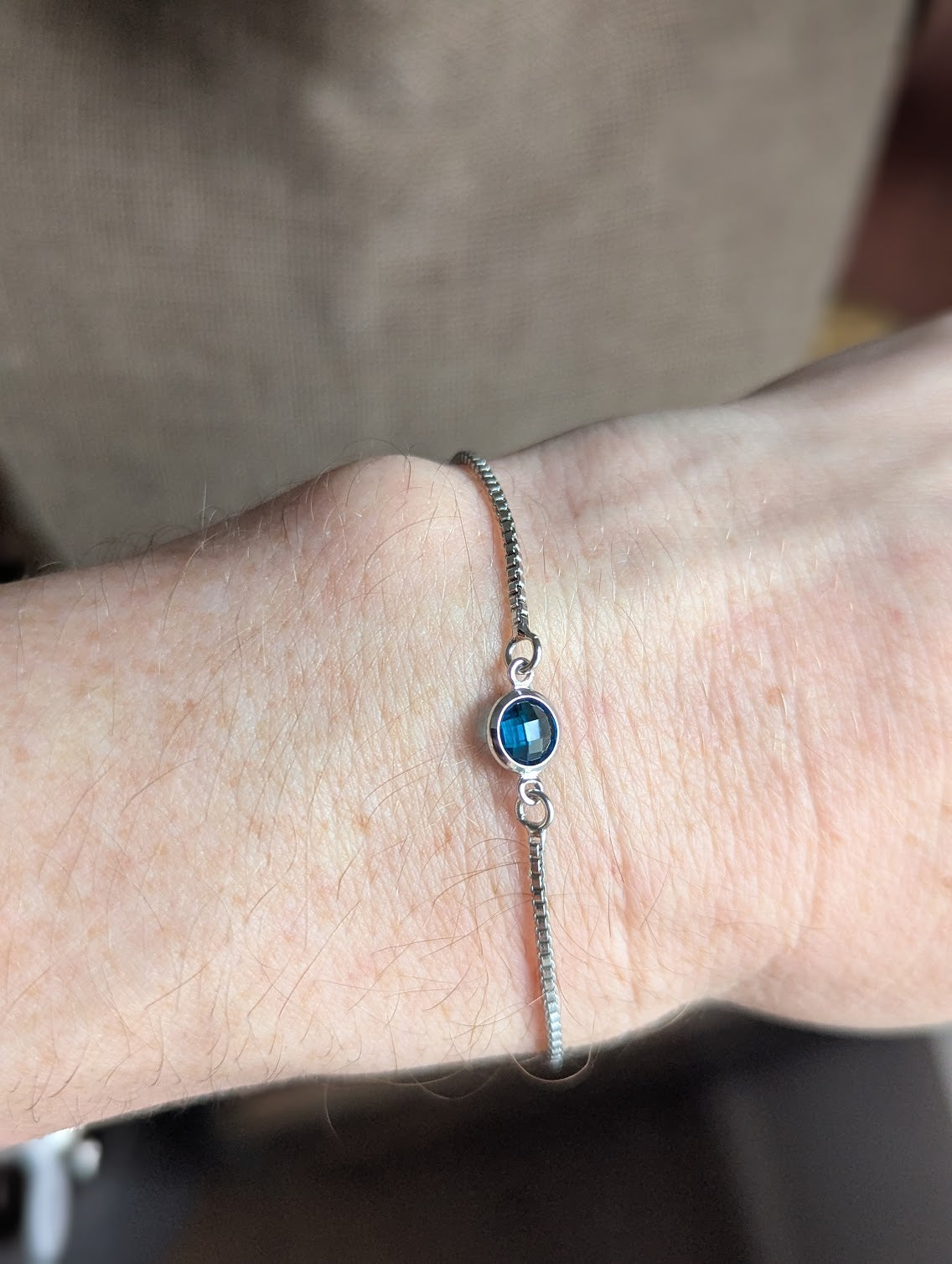 Small Faceted Gemstone Silver Slider Bracelet (Various Colors Available)