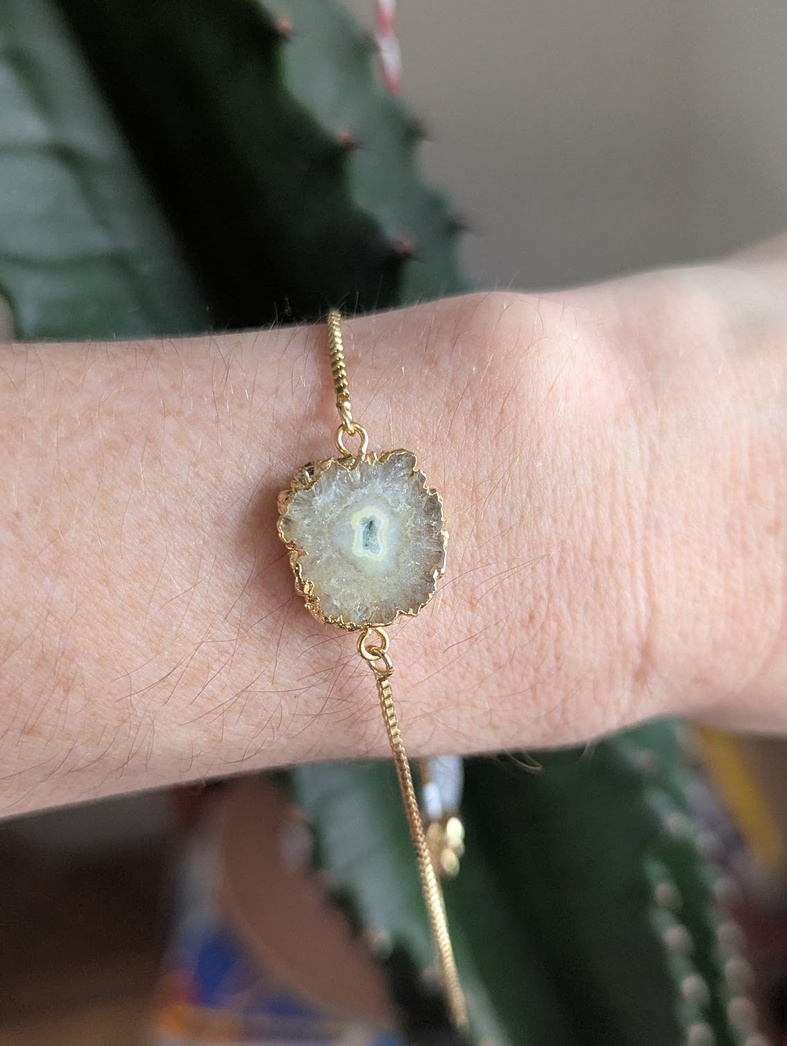 Yellow Agate Slice Gold Slider Bracelet