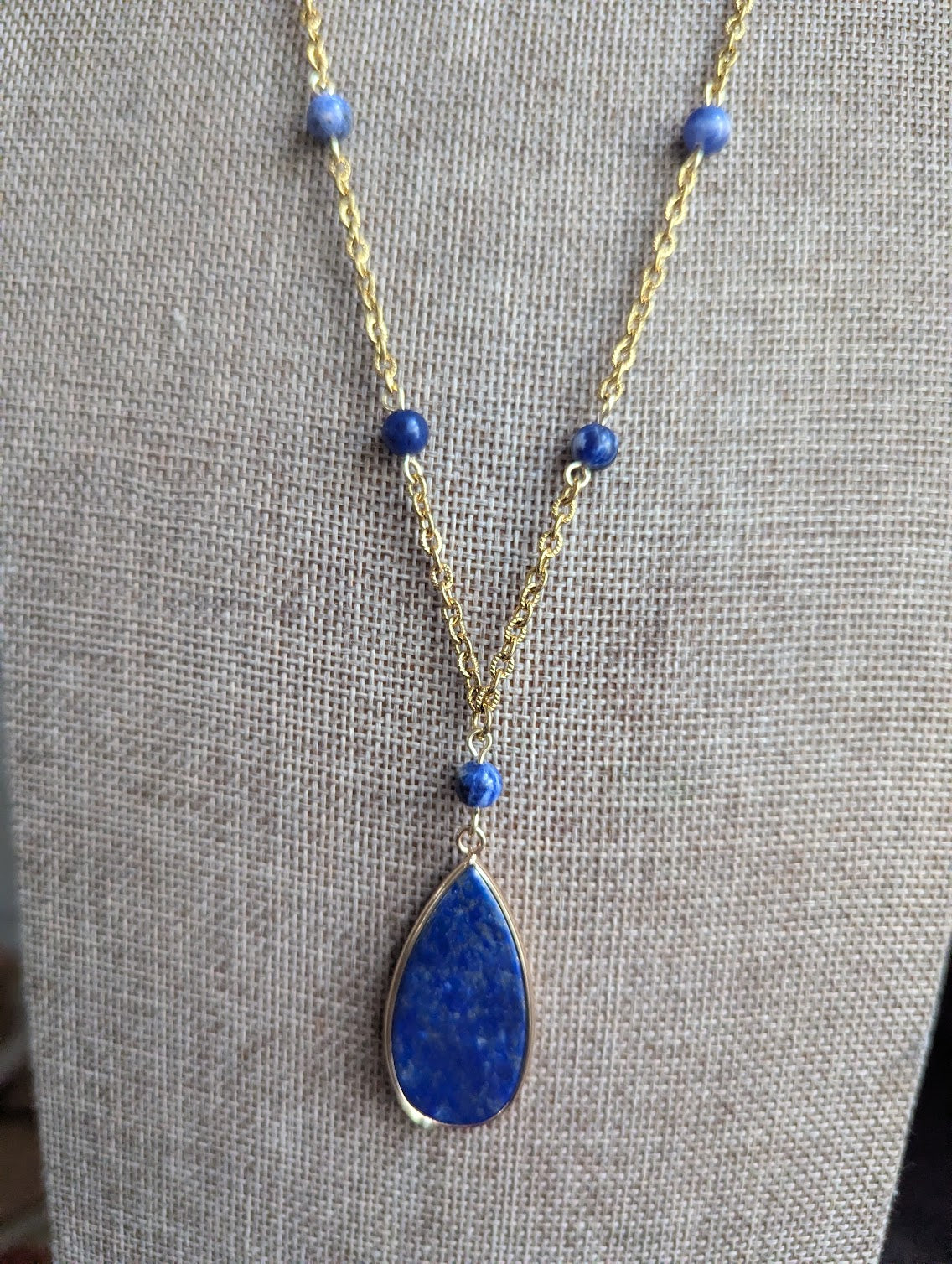 Lapis Lazuli and Sodalite Gold Beaded Necklace