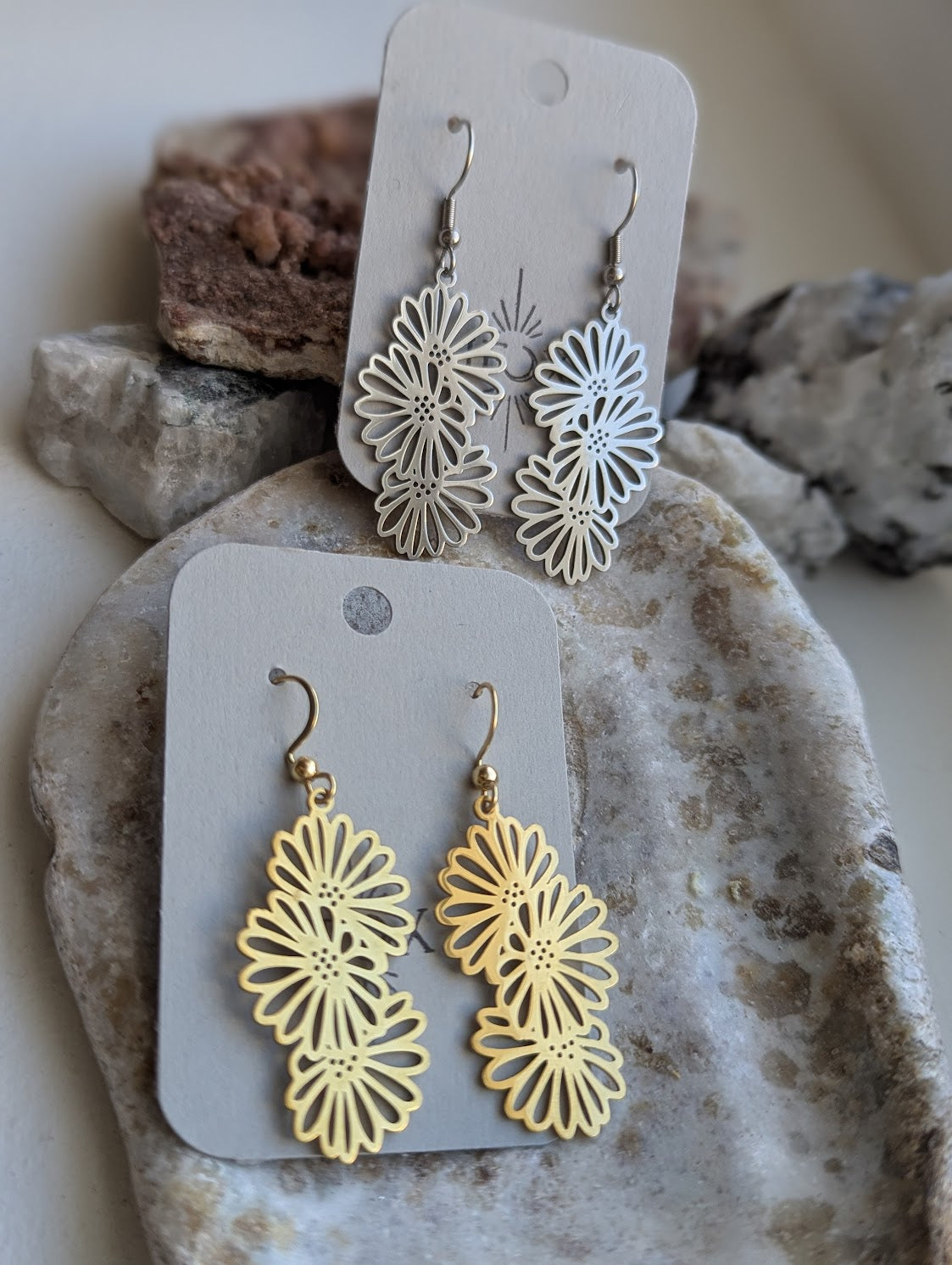 Flower Trio Stainless Steel Earrings (Silver or Gold)