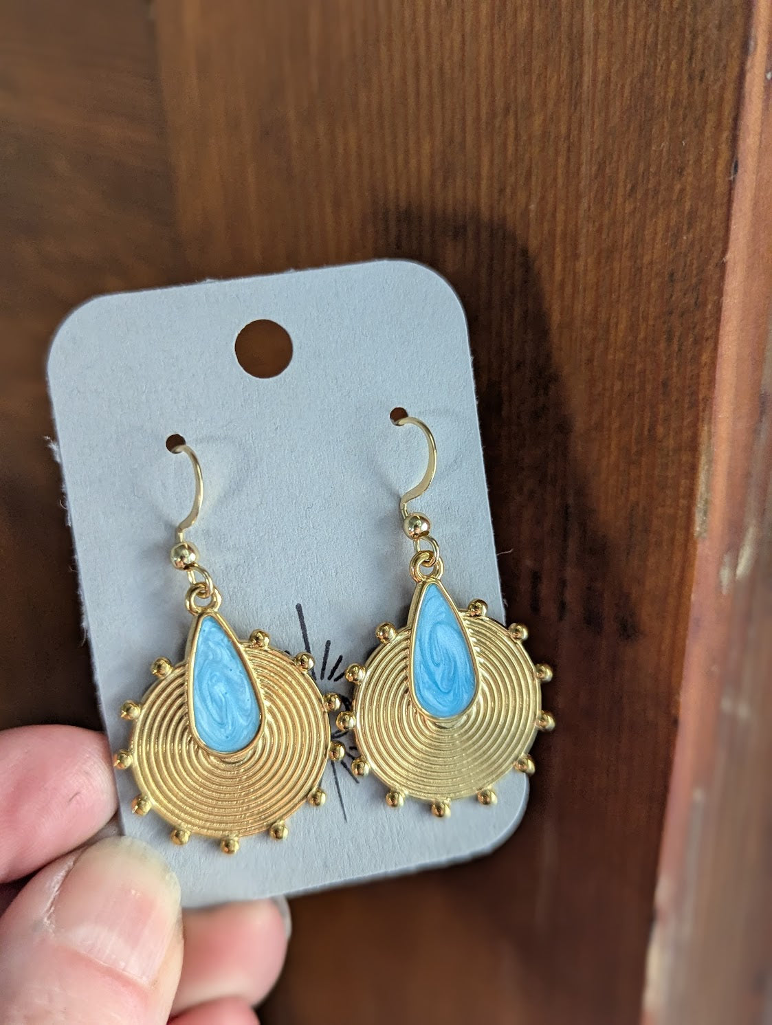 Sunburst Turquoise Enamel Gold Earrings