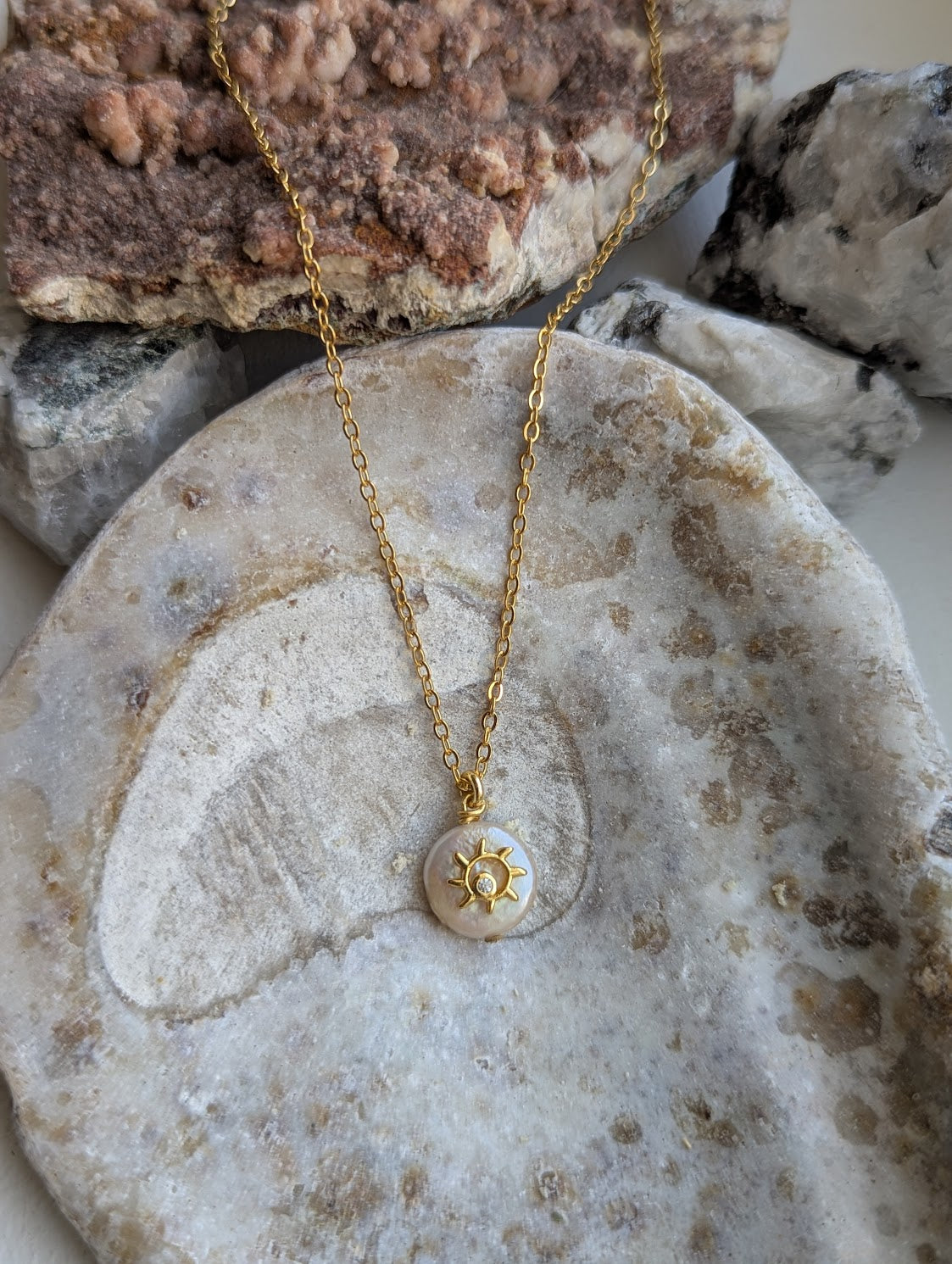 Freshwater Pearl Gold Sun Necklace – JFOX Jewelry