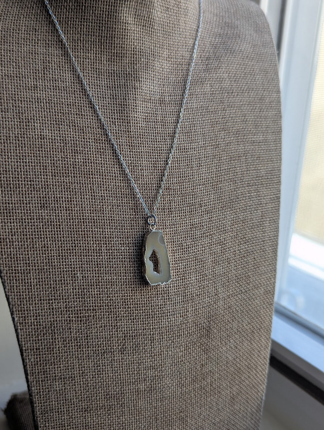 Yellow Agate Slice Silver Necklace