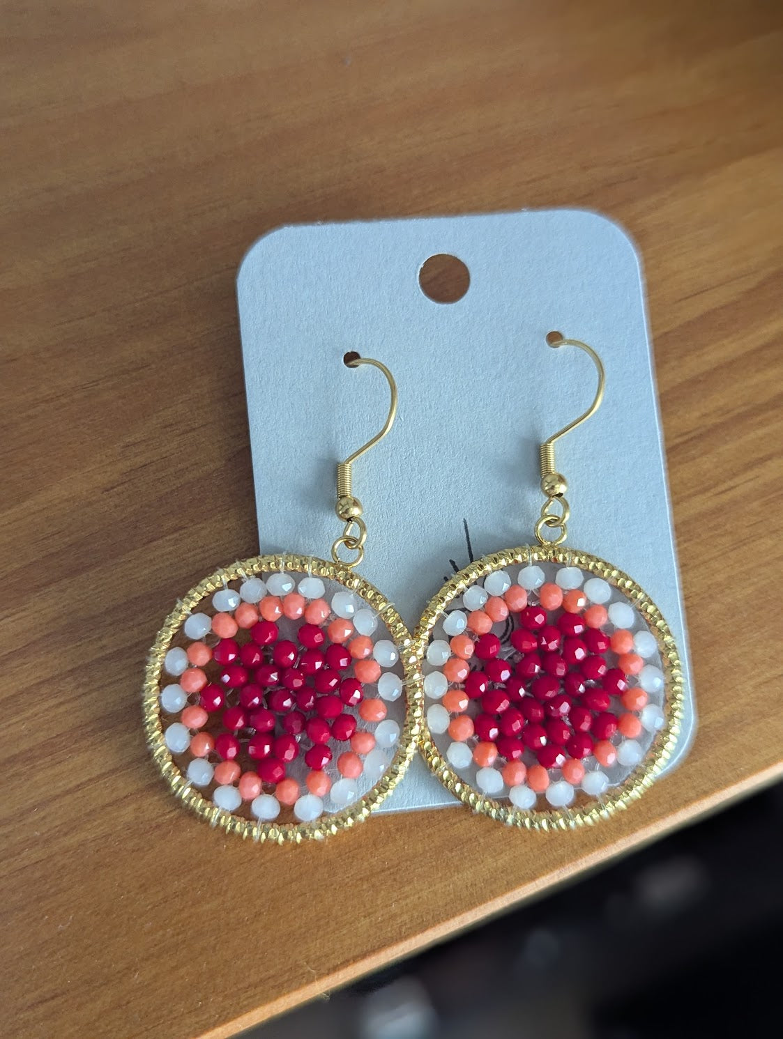 Beaded Gold Circle Earrings (Various Colors Available)
