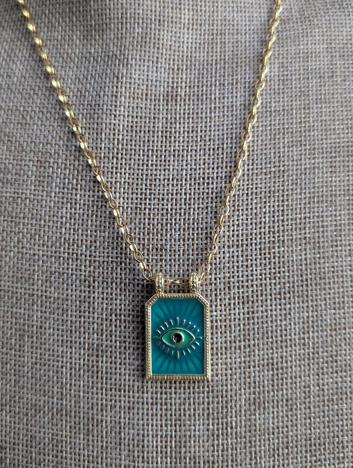 Green Tag Evil Eye Gold Necklace