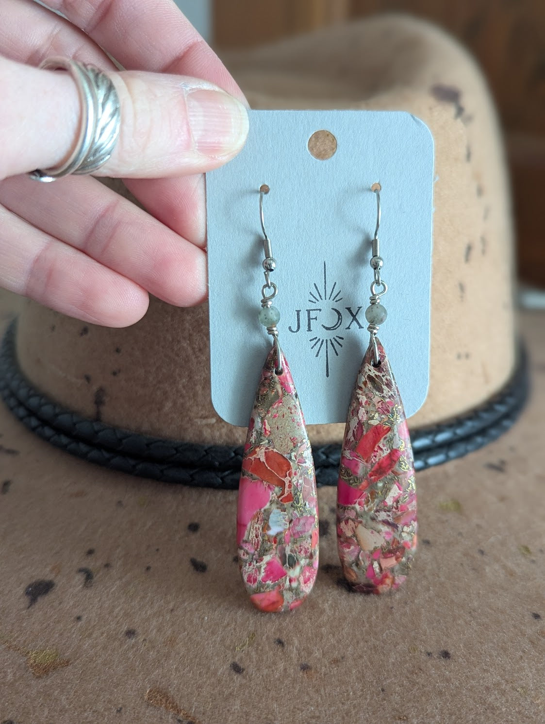 Pink Sea Sediment Jasper Silver Drops