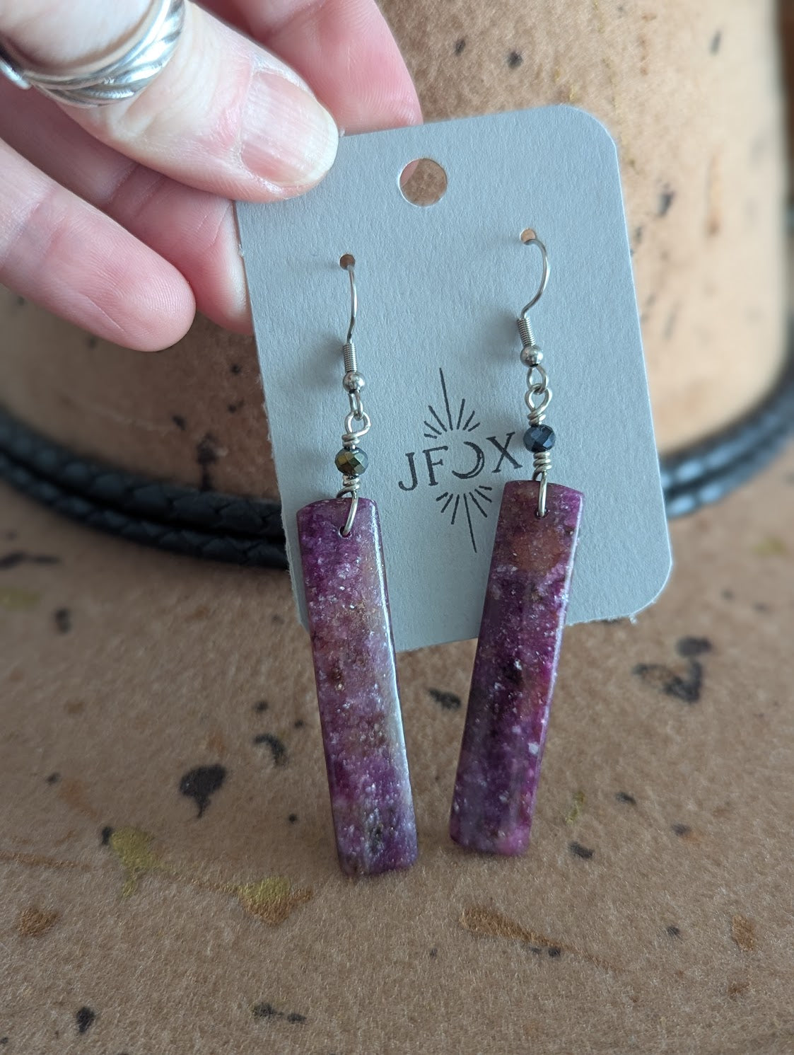 Lepidolite Rectangle Silver Earrings