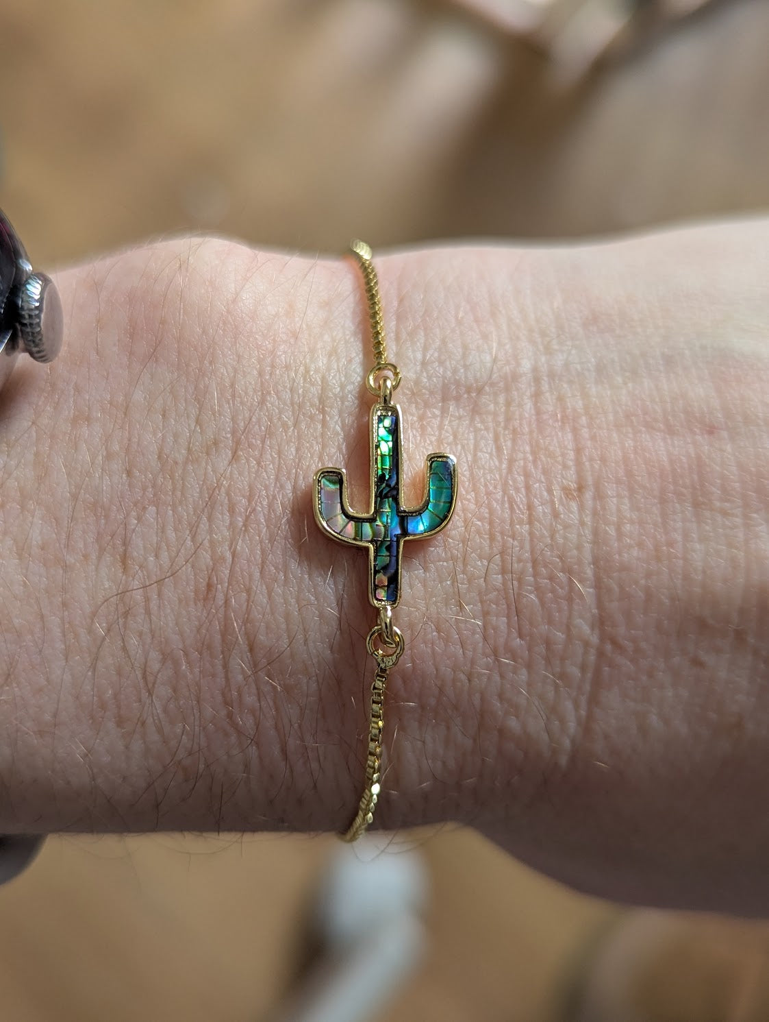 Abalone Cactus Gold Slider Bracelet