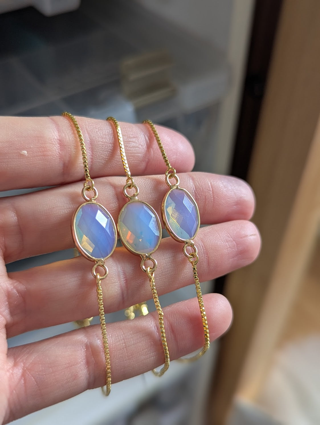 Faceted Opalite Oval Gold Slider Bracelet