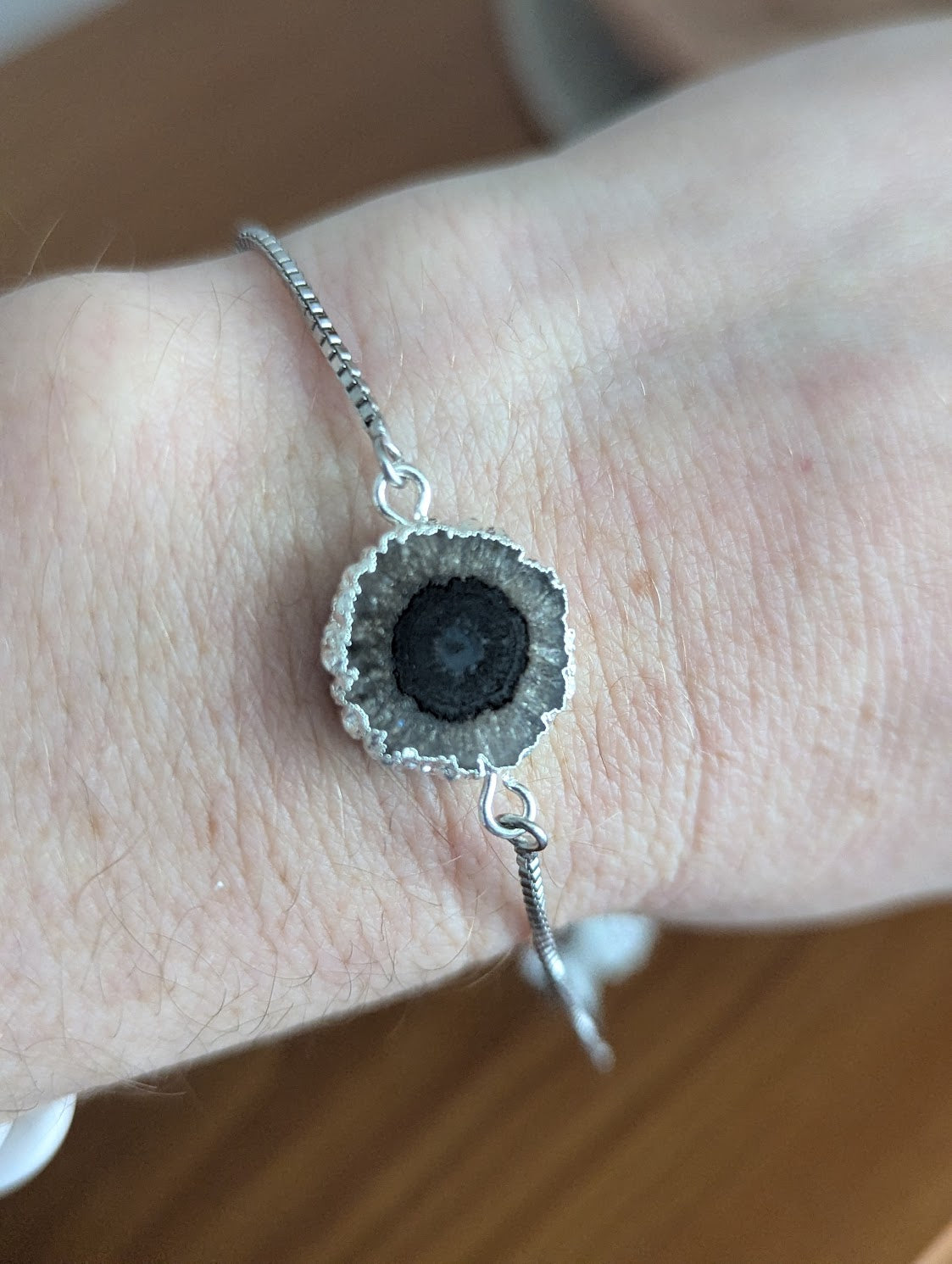 Black Agate Silver Slider Bracelet
