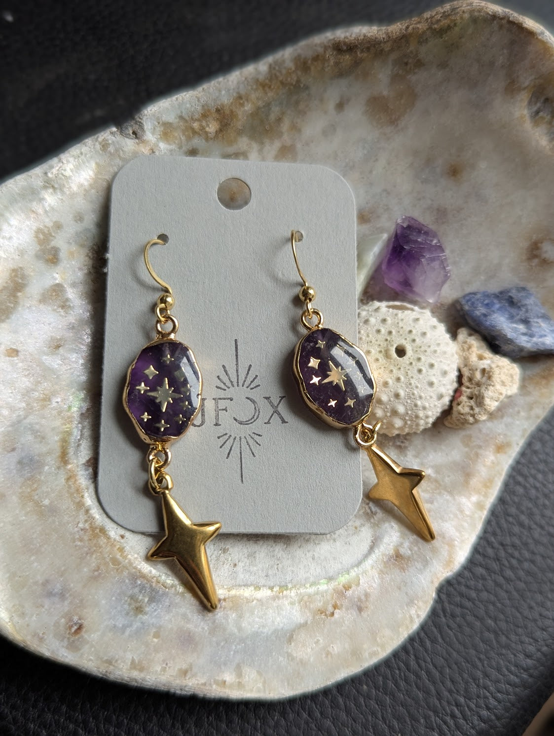 Amethyst Gold Star Sparkle Earrings