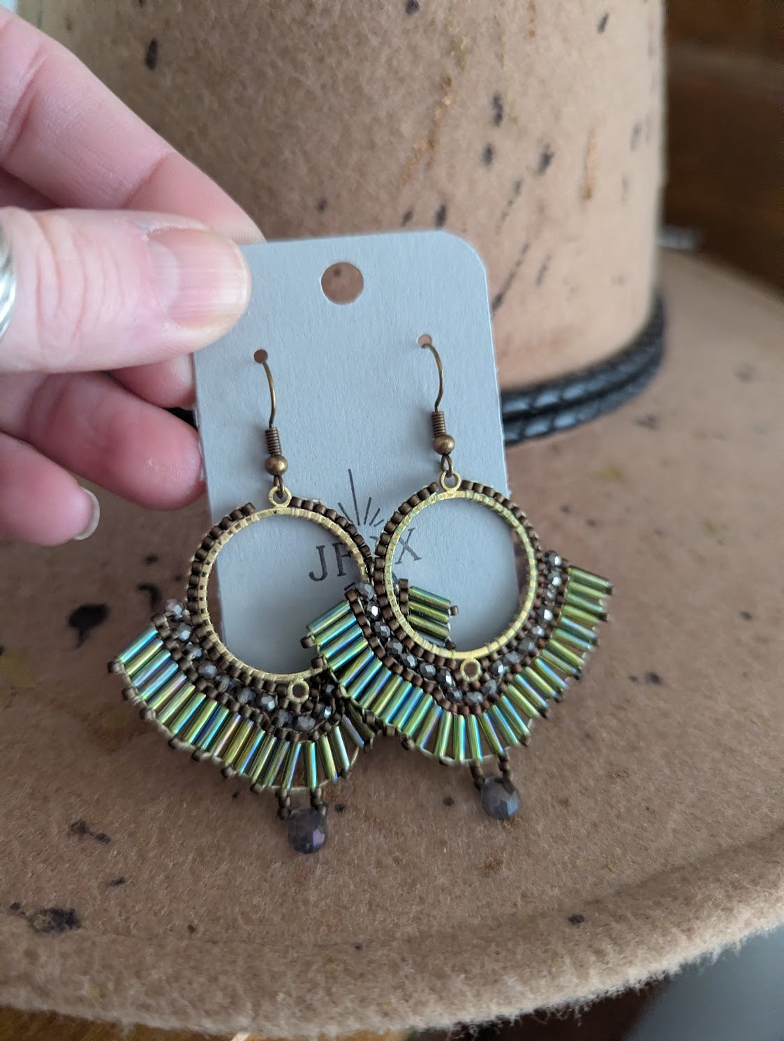 Beaded Peacock Brass Earrings