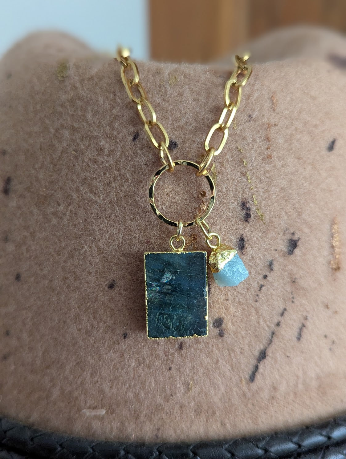 Labradorite and Aquamarine Gold Necklace