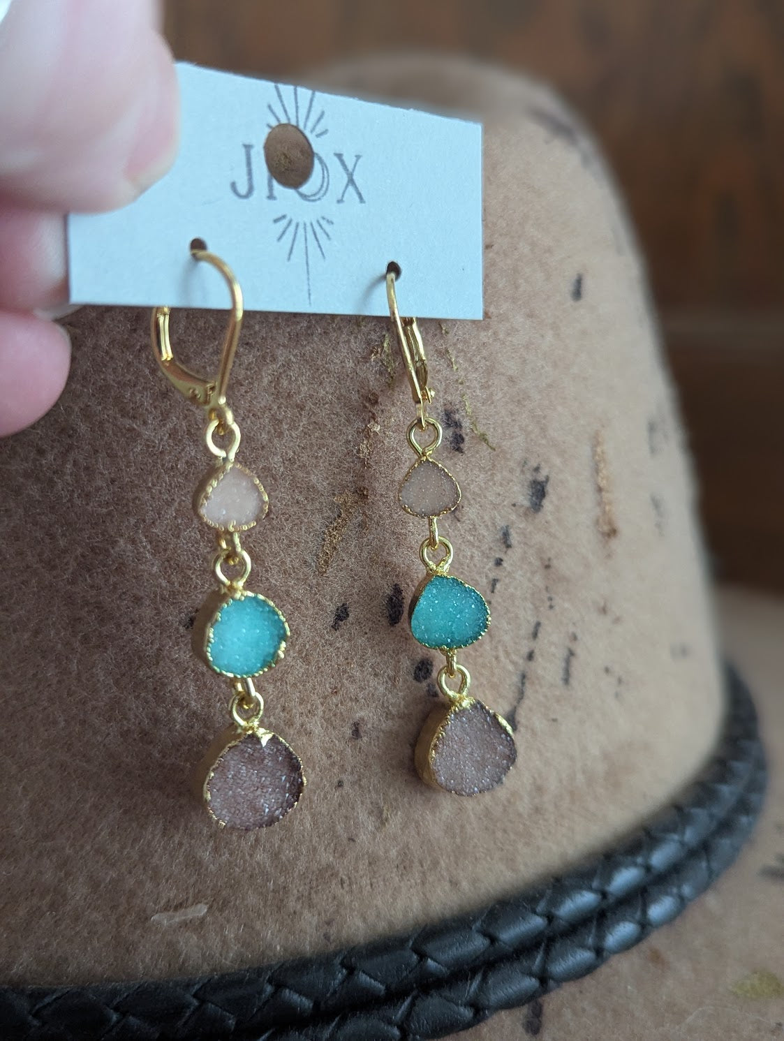 Peach, Aqua, Mauve Druzy Trio