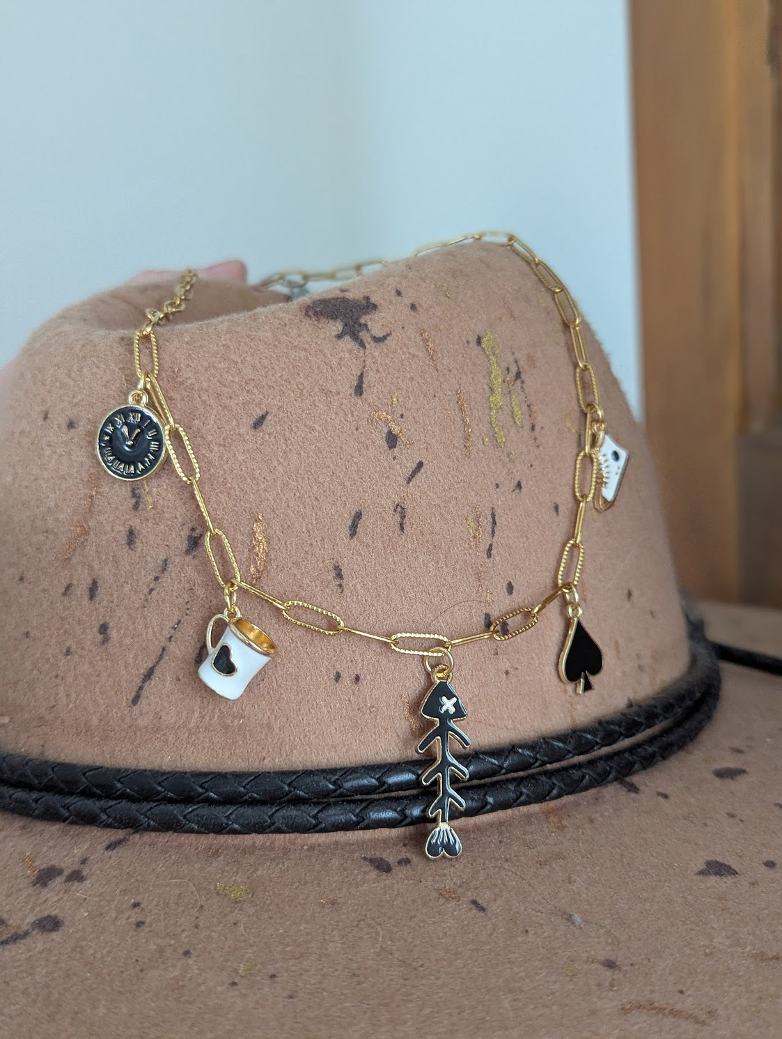 Black and White Mixed Charm Gold Necklace