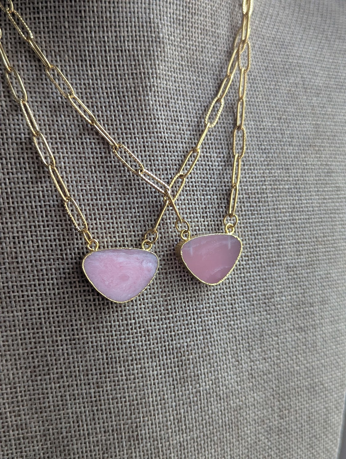 Pink Opal Gold Paperclip Necklace