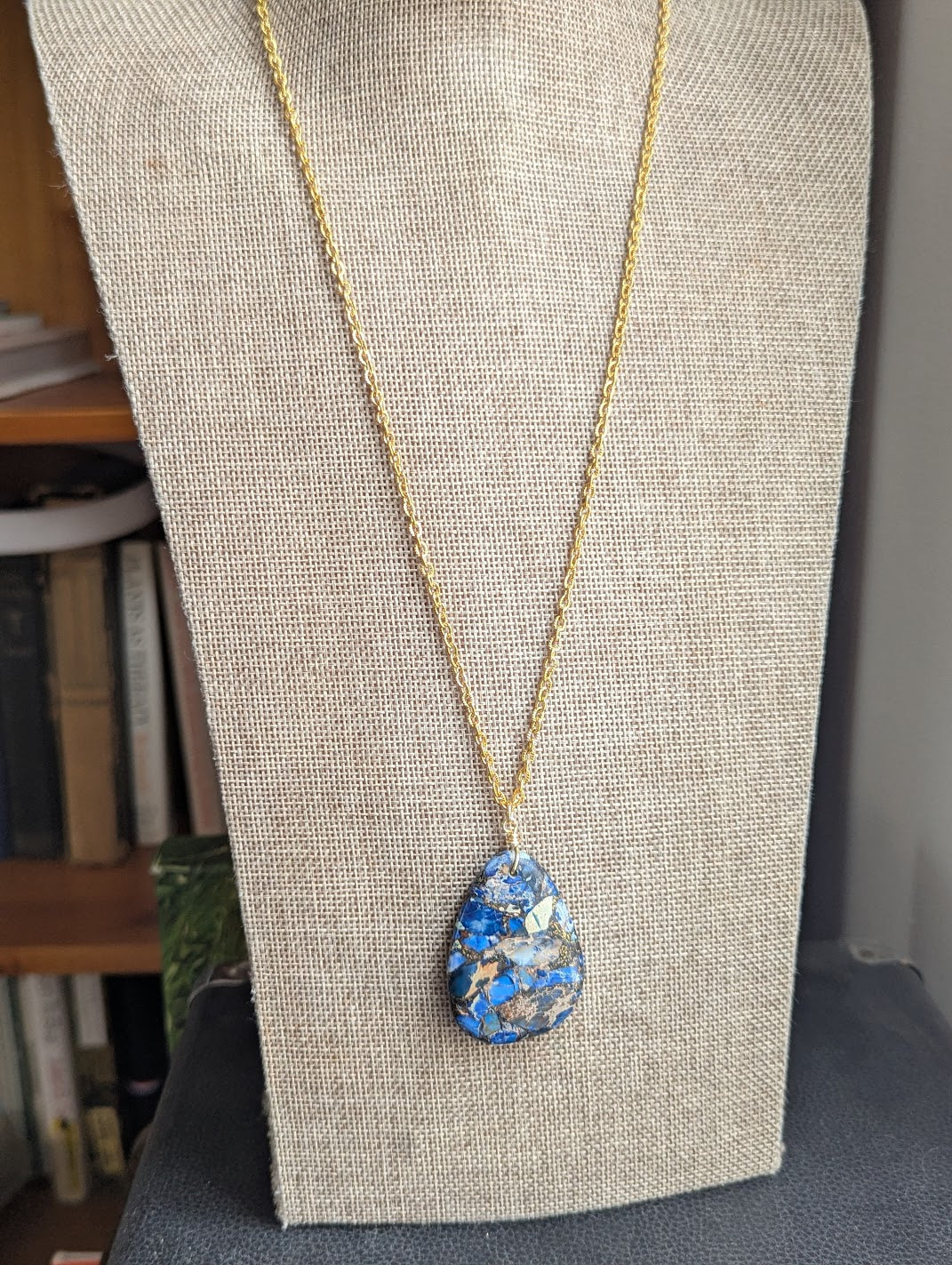 Blue Sea Sediment Jasper Gold Necklace