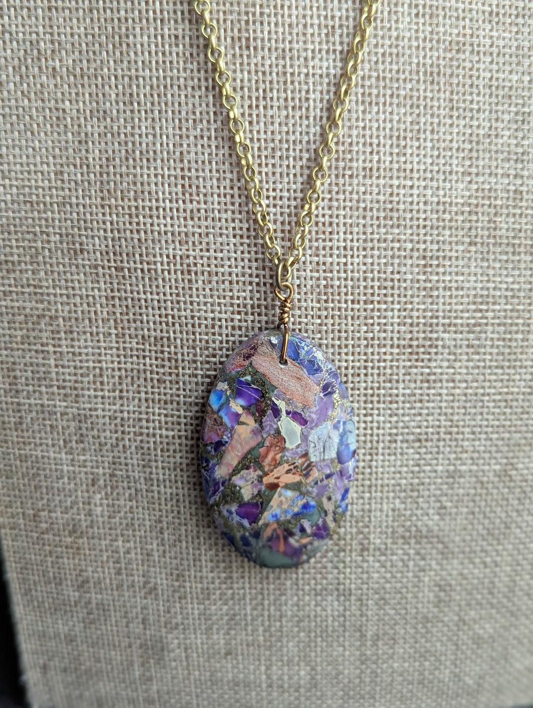 Purple Sea Sediment Jasper Brass Necklace