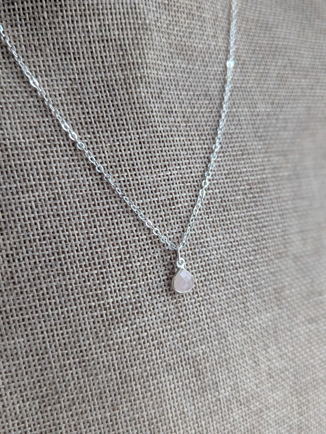 Dainty Faceted Rose Quartz Tear Drop Sterling Silver Necklace