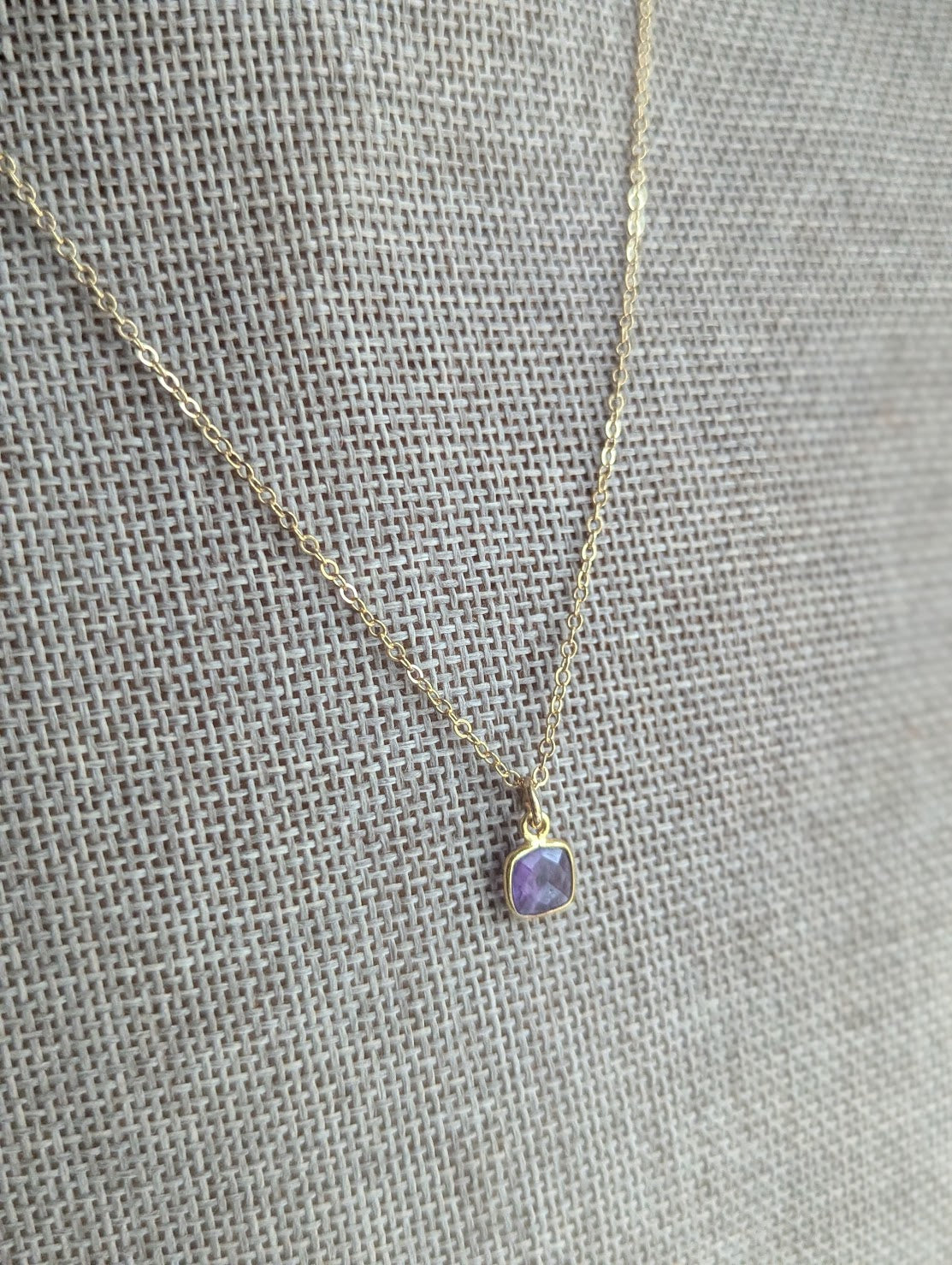 Faceted Amethyst Square 14kGF Necklace