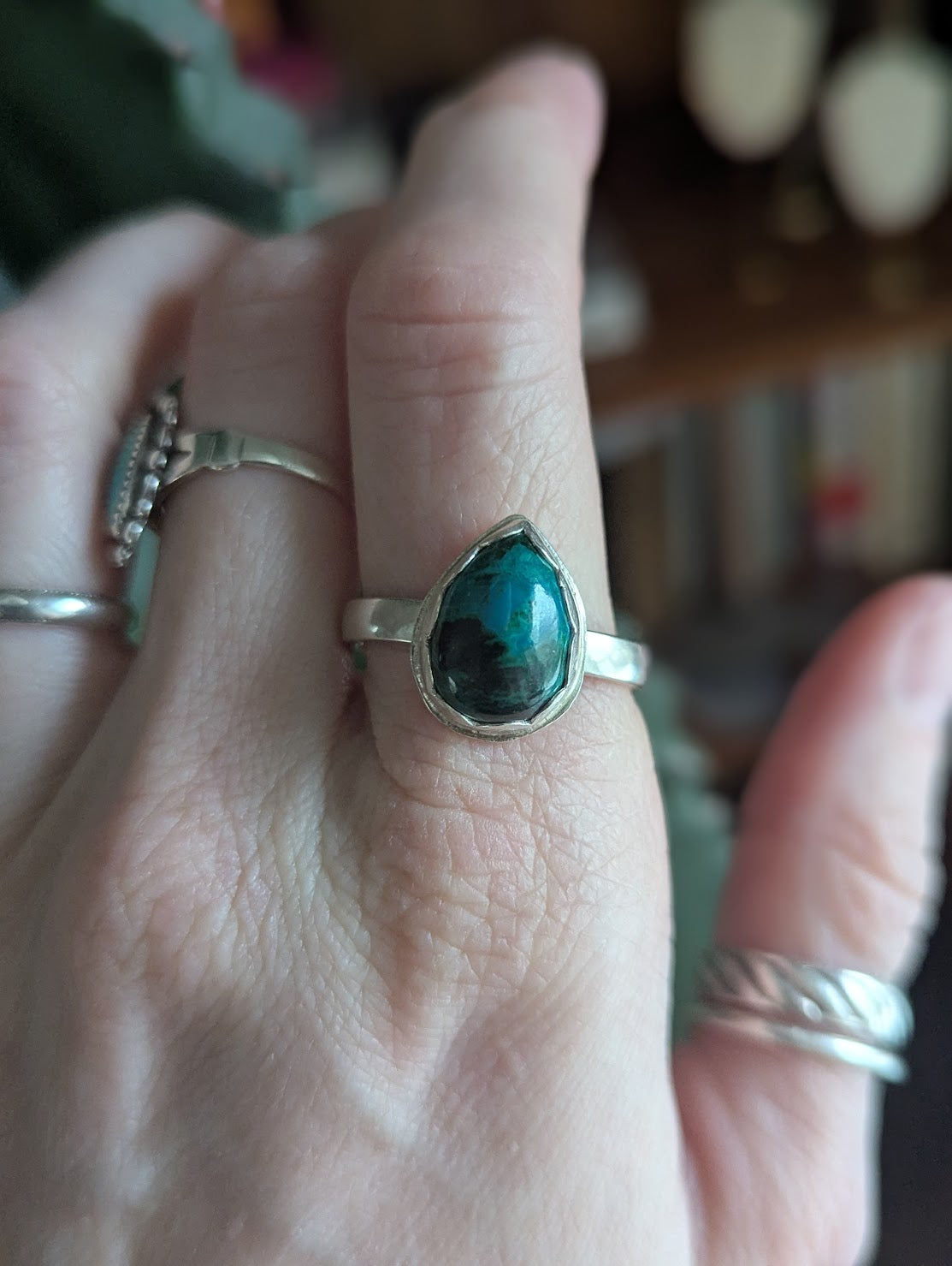 Azurite Malachite Tear Drio Sterling Silver Ring - Size 11.5