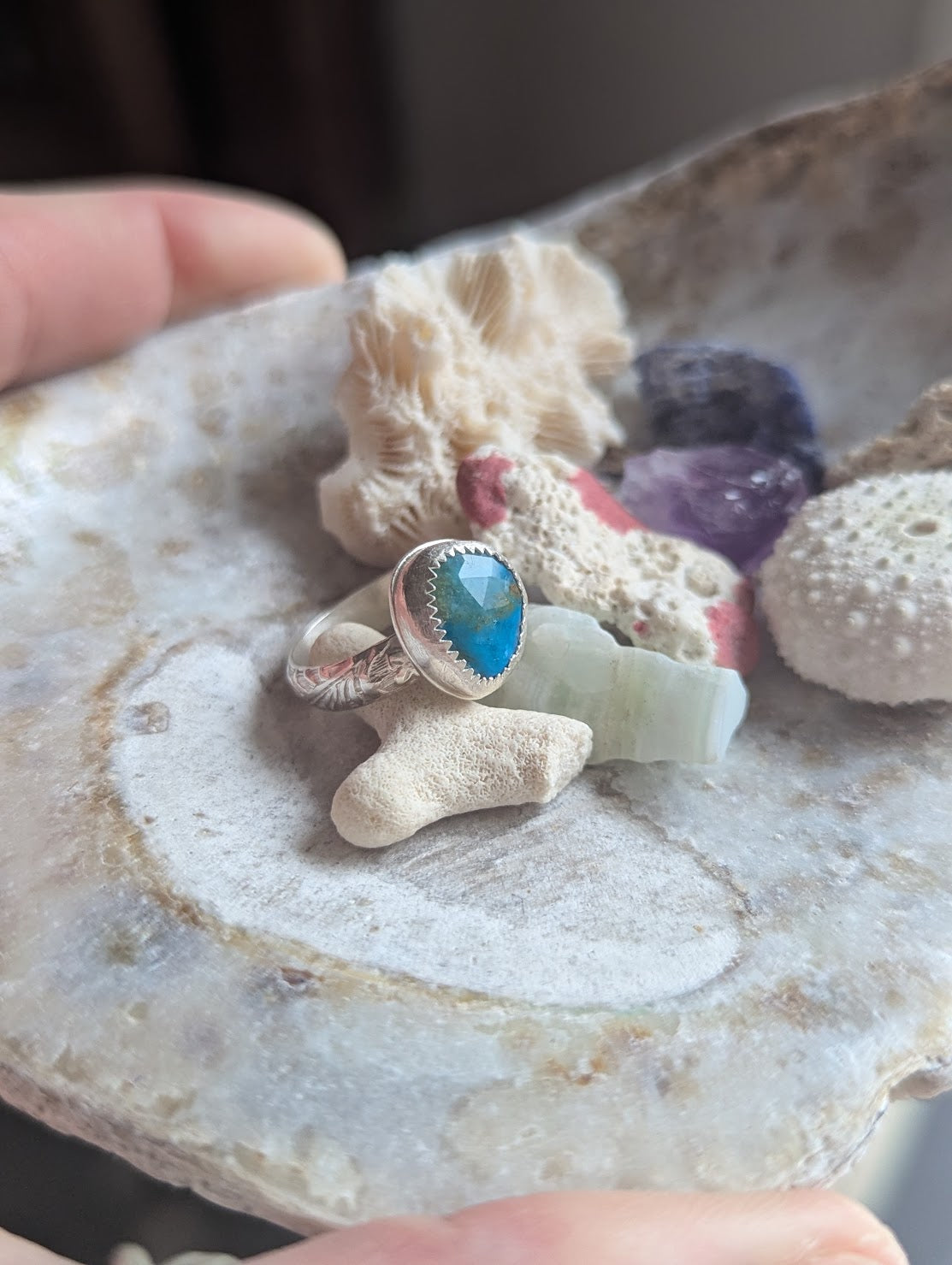 Aqua Peruvian Opal Sterling Silver Ring - Size 6