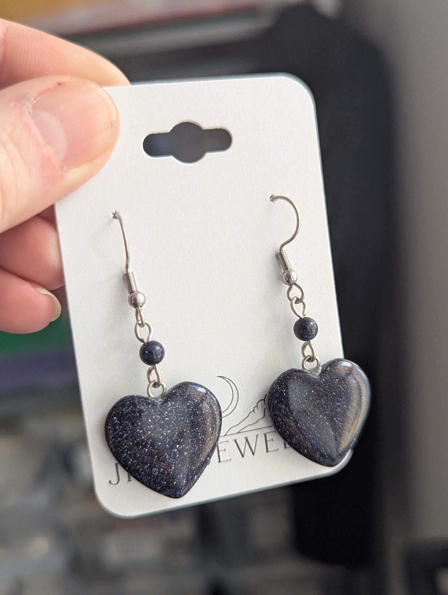 Blue Goldstone Heart Silver Earrings