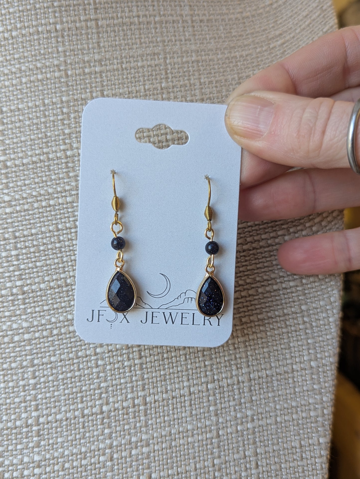 Blue Goldstone Tear Drop Earrings