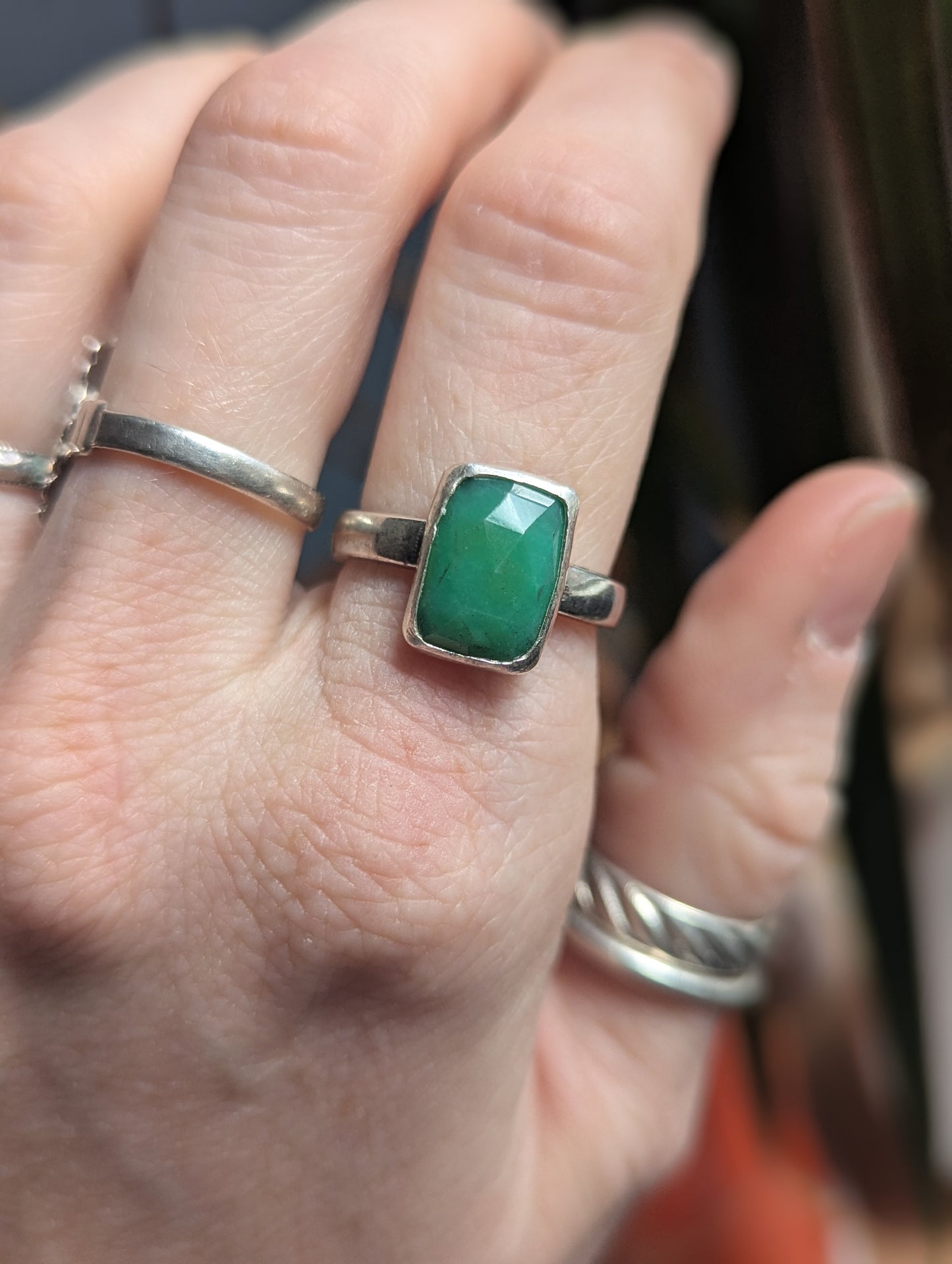 Faceted Chrysoprase Rectangle Sterling Silver (Ready to Ship) Size 7.5