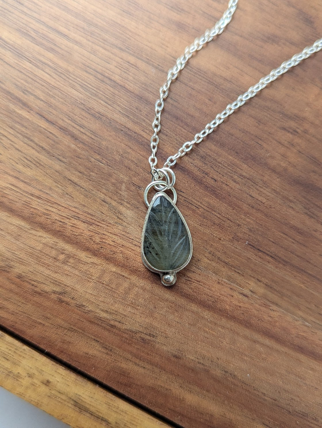 Carved Labradorite Leaf Sterling Silver Necklace