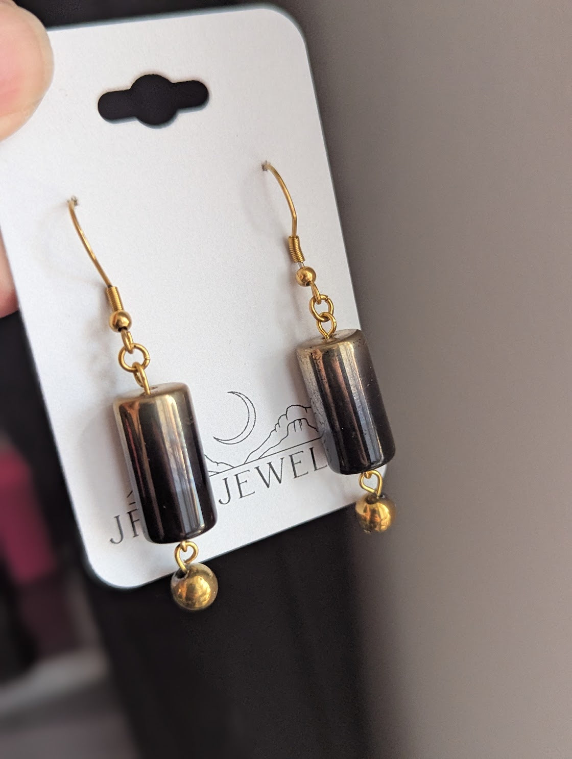 Black and Gold Hematite Drop Earrings