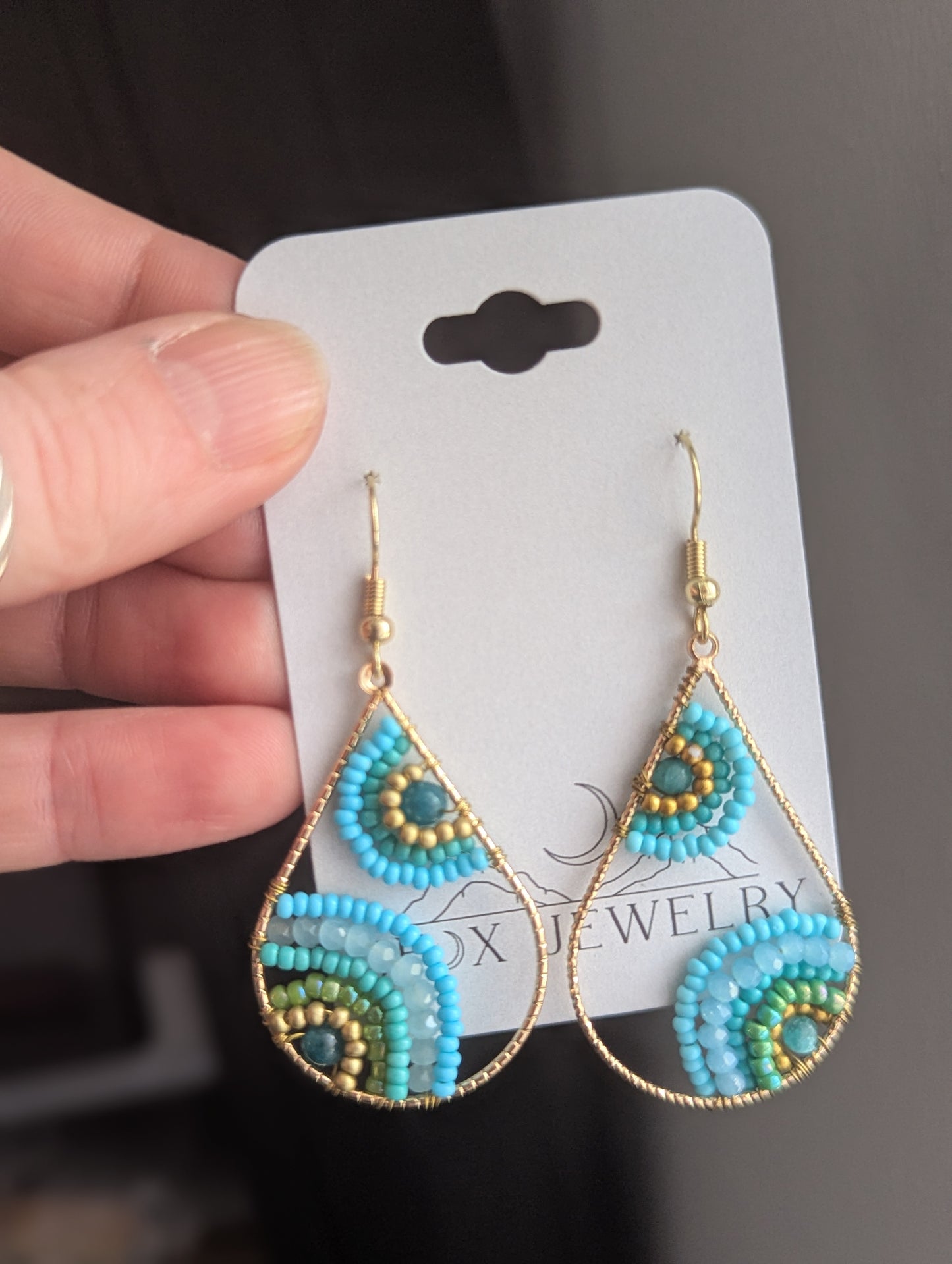Blue Flower Beaded Tear Drop