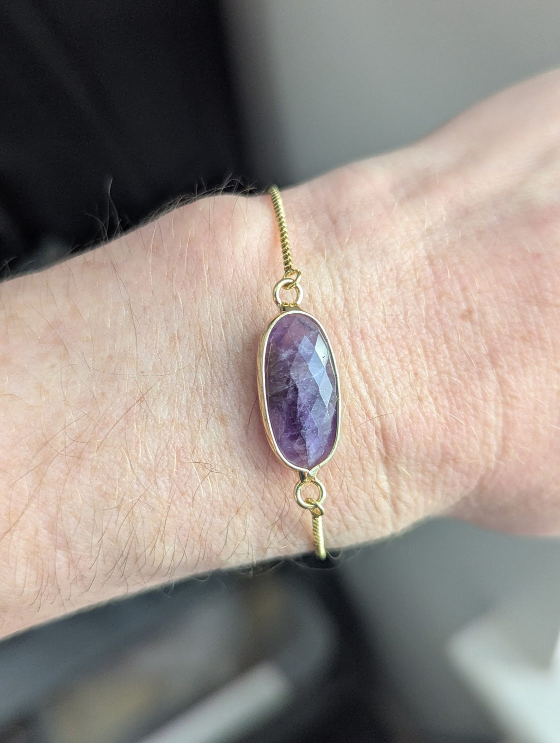 Large Oval Amethyst Gold Slider Bracelet