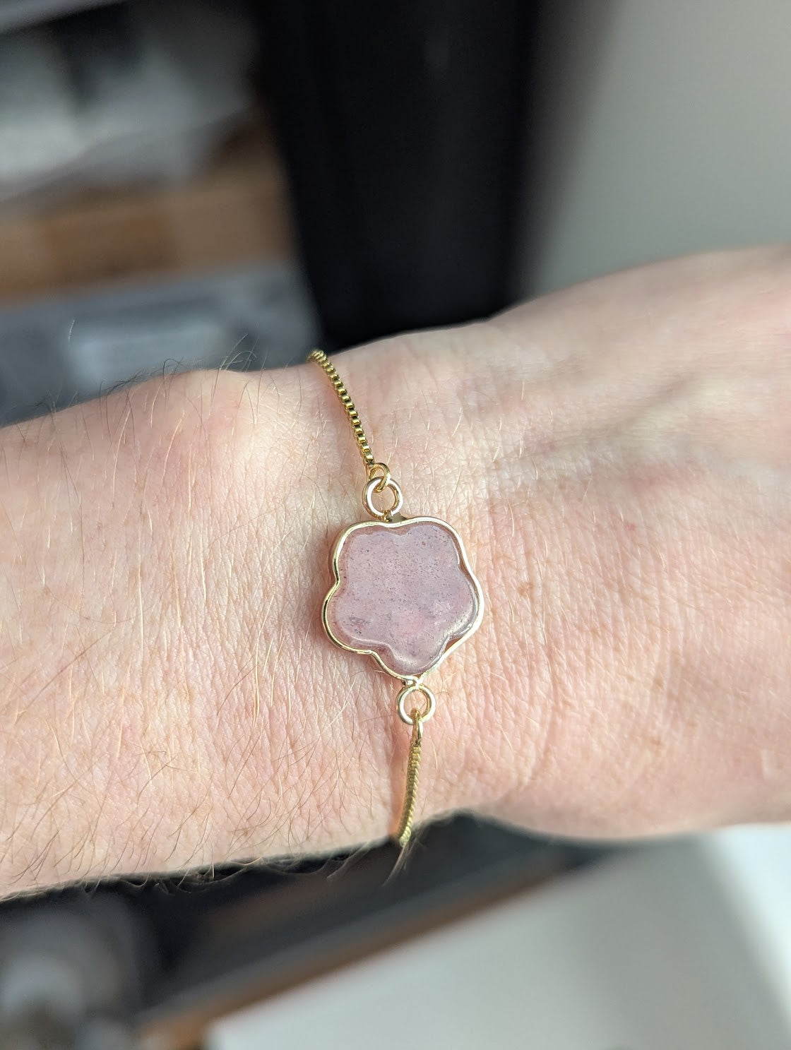 Strawberry Quartz Flower Gold Slider Bracelet