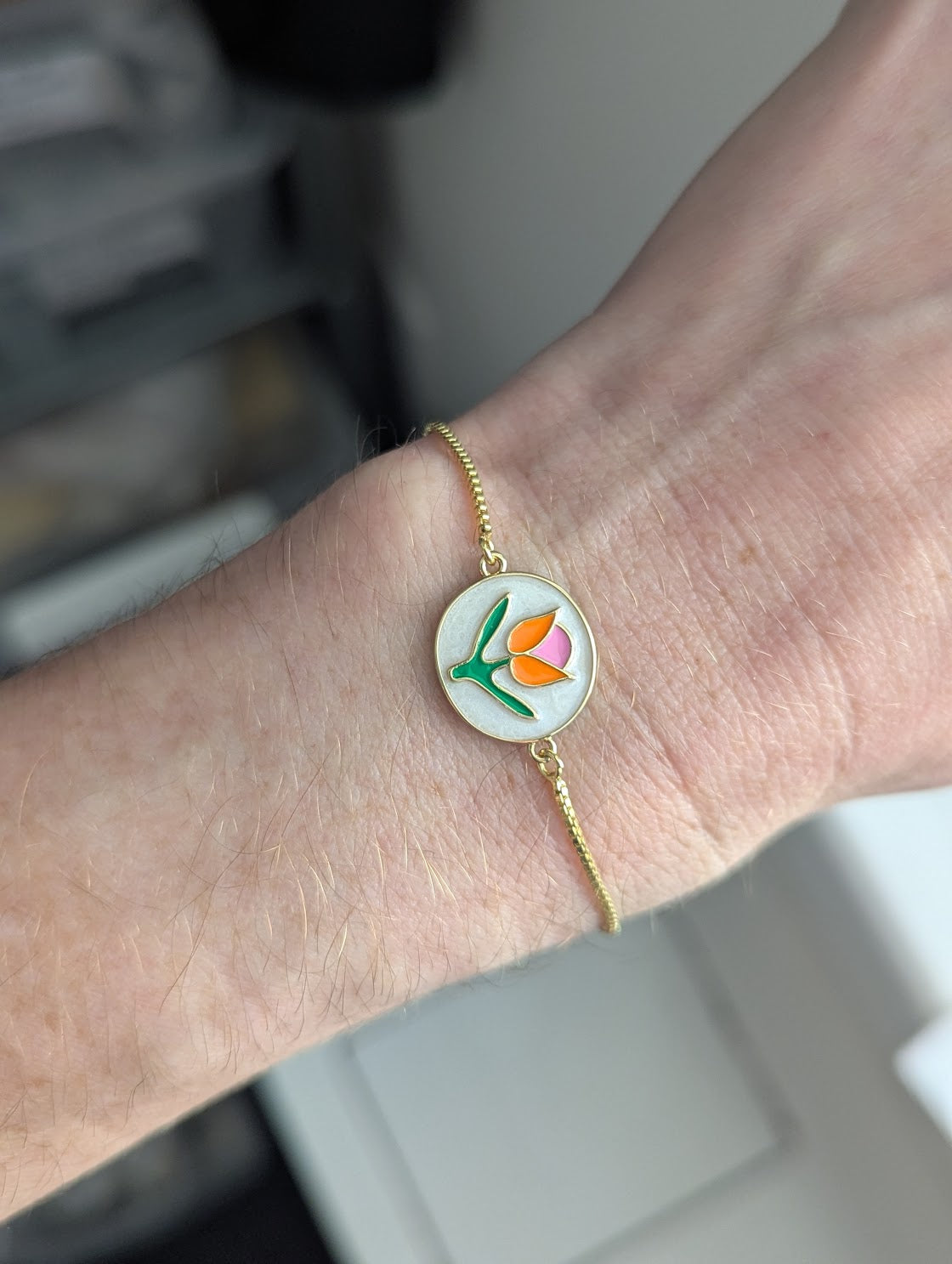 Enamel Neon Flower Gold Slider Bracelet