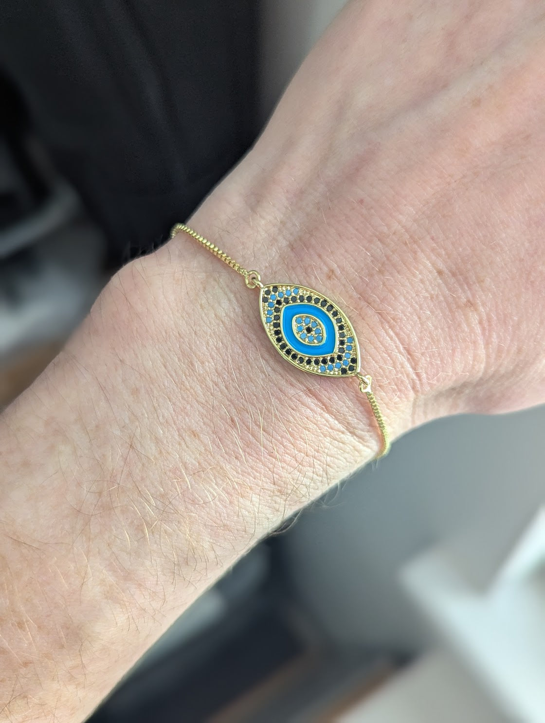 Crystal and Enamel Evil Eye Gold Slider Bracelet