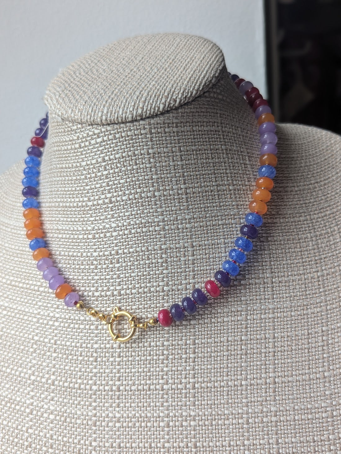 Mixed Gemmy Rondelle Beaded Necklace (Silver or Gold)