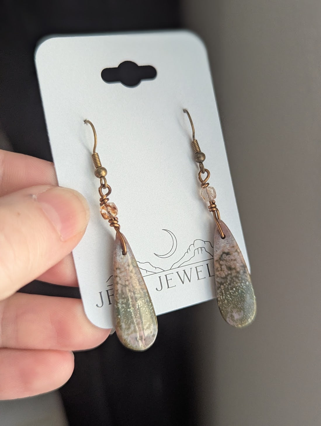 Ocean Jasper Tear Drop Brass Earrings