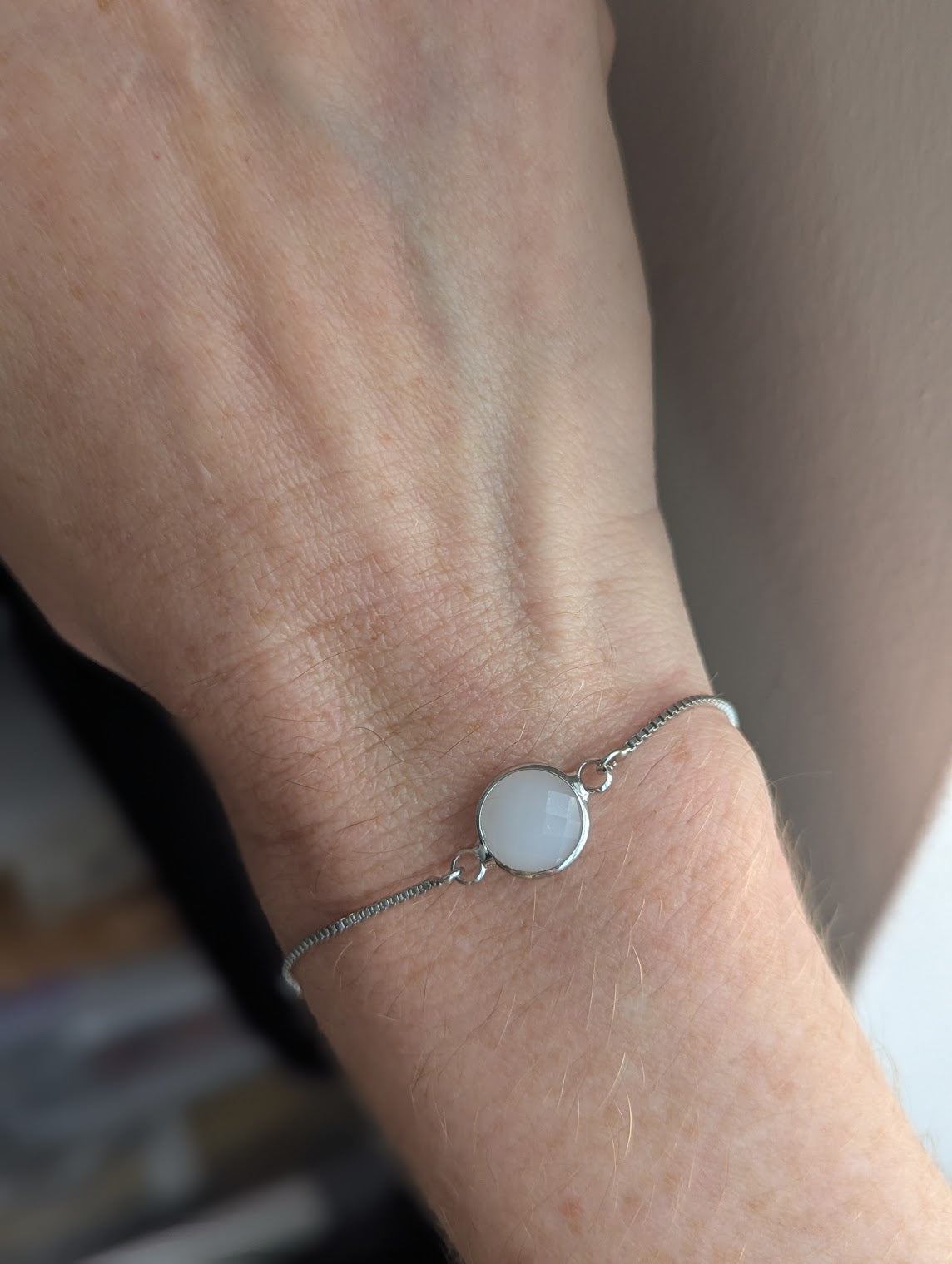 Faceted White Crystal Silver Slider Bracelet
