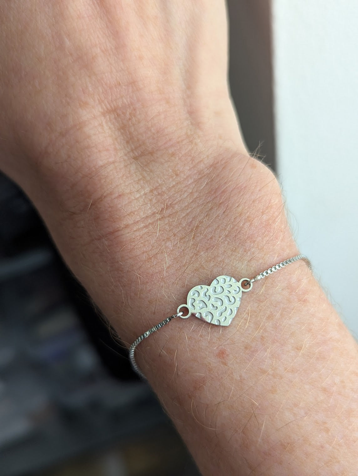 Textured Silver Heart Slider Bracelet
